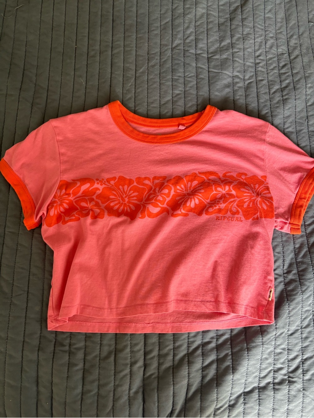 Rip Curl Pink Tee with Orange Floral Stripe